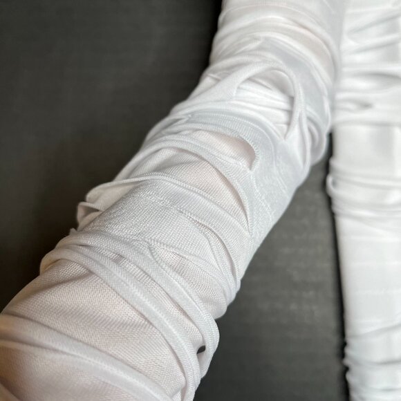 Mummy Bandage Gloves White Lace Up Arm Warmers Strappy Cosplay Costume Zombie OS - Picture 4 of 5